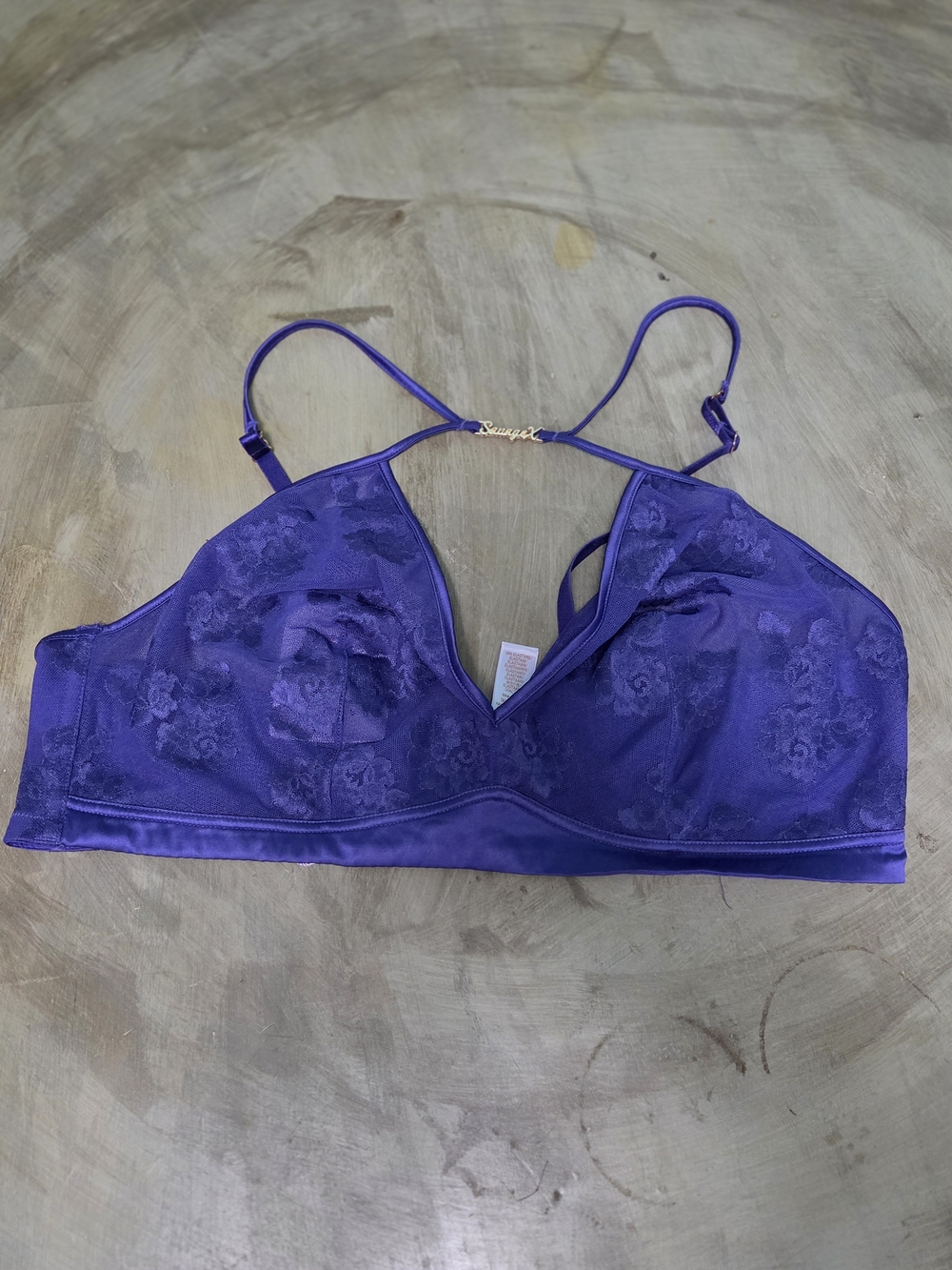 Savage X Fenty Purple Floral Lace Bralette with Gold Accent